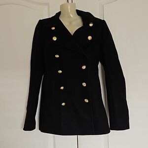 Zara Girl's Wool Blend Double Breasted Button Front Winter Coat XS Navy Blue